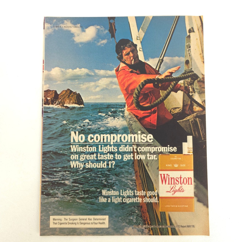 Vintage Winston Lights Cigarette Print Ad Fishing Boat Car Craft 1979 Wall Art